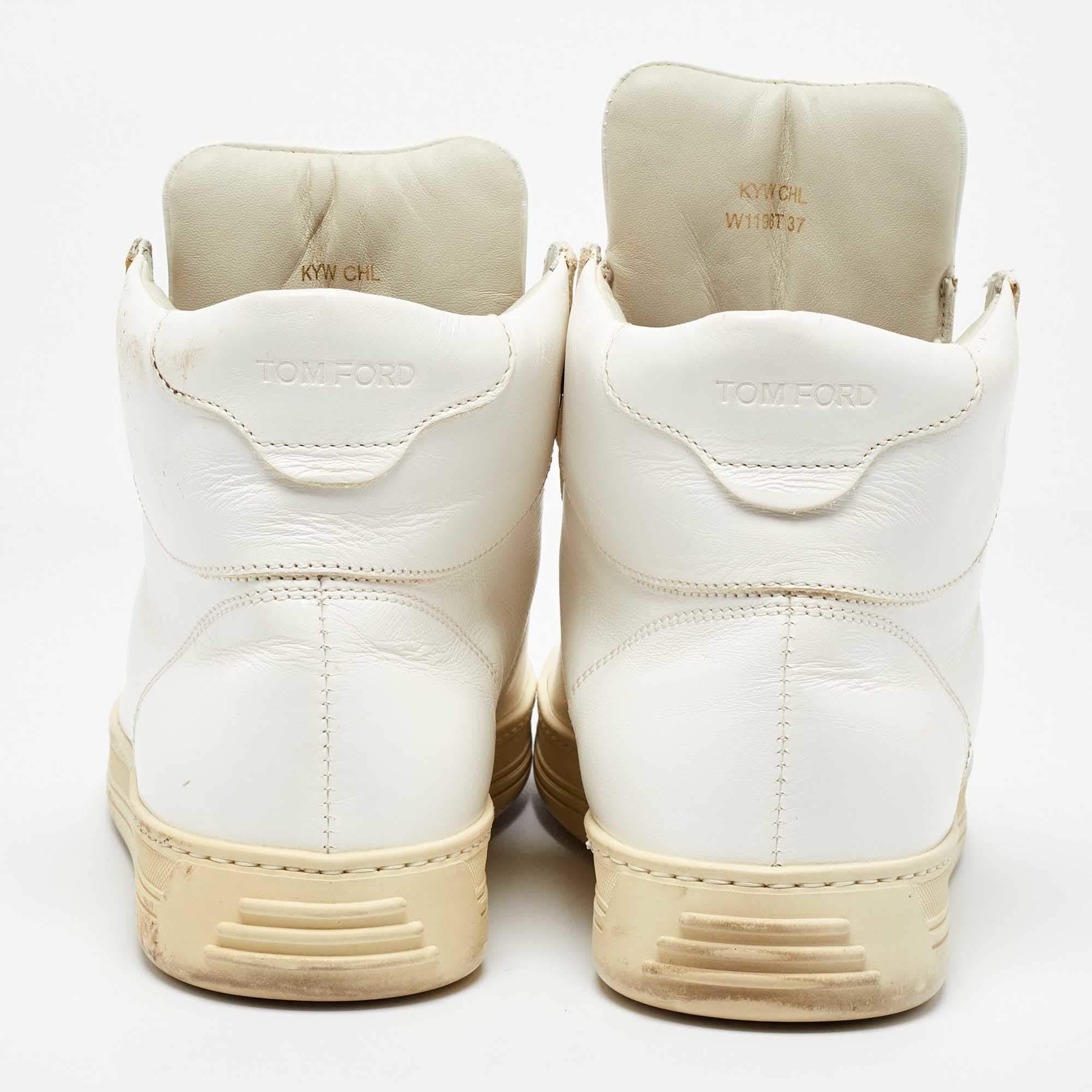 Tom Ford Weiß Leder Russell High Top Turnschuhe Größe 37 im Angebot 1