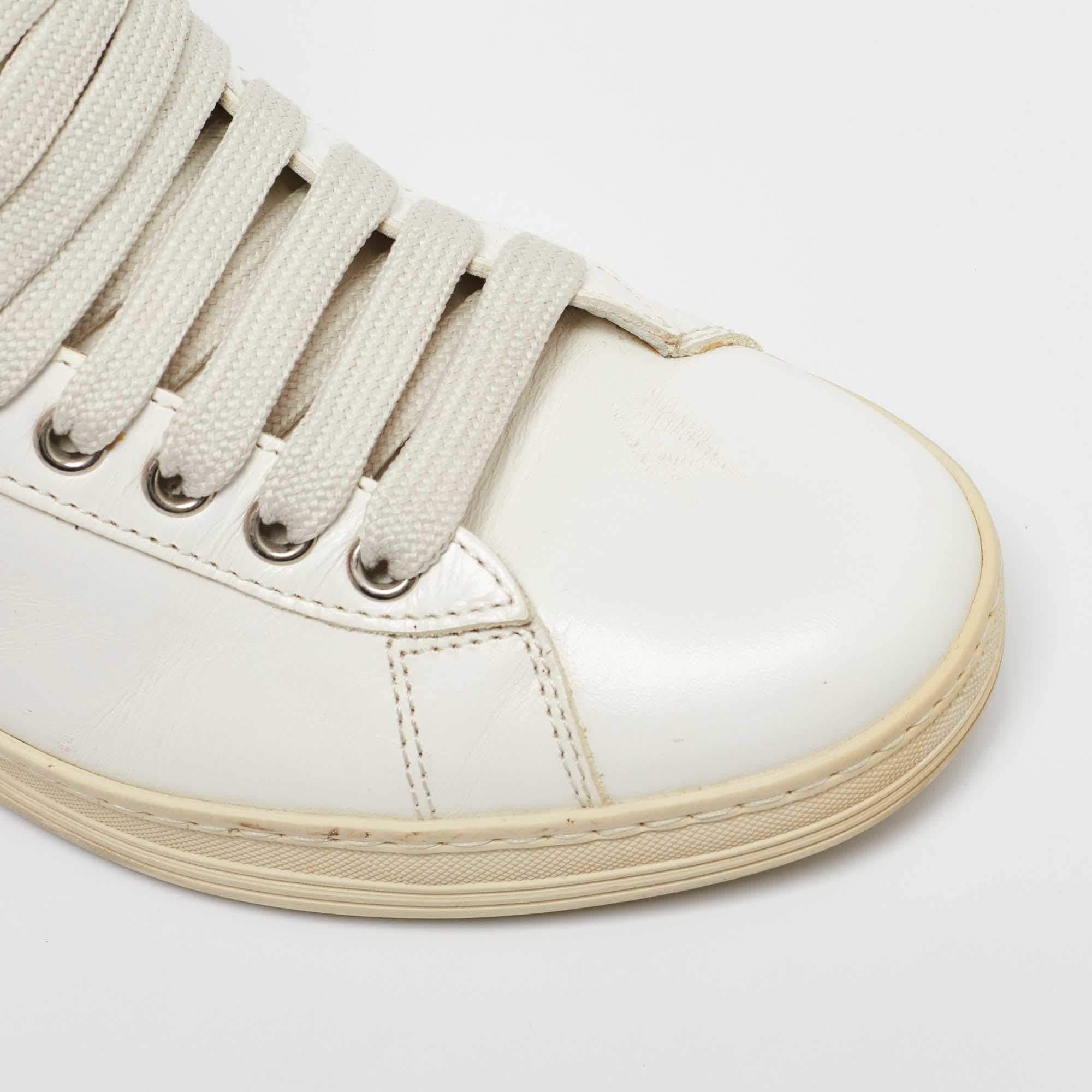 Tom Ford Weiß Leder Russell High Top Turnschuhe Größe 37 im Angebot 3