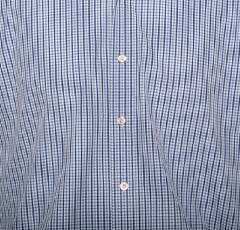 Purple Tom Ford White & Navy Blue Patterned Cotton Button Front Shirt XL For Sale