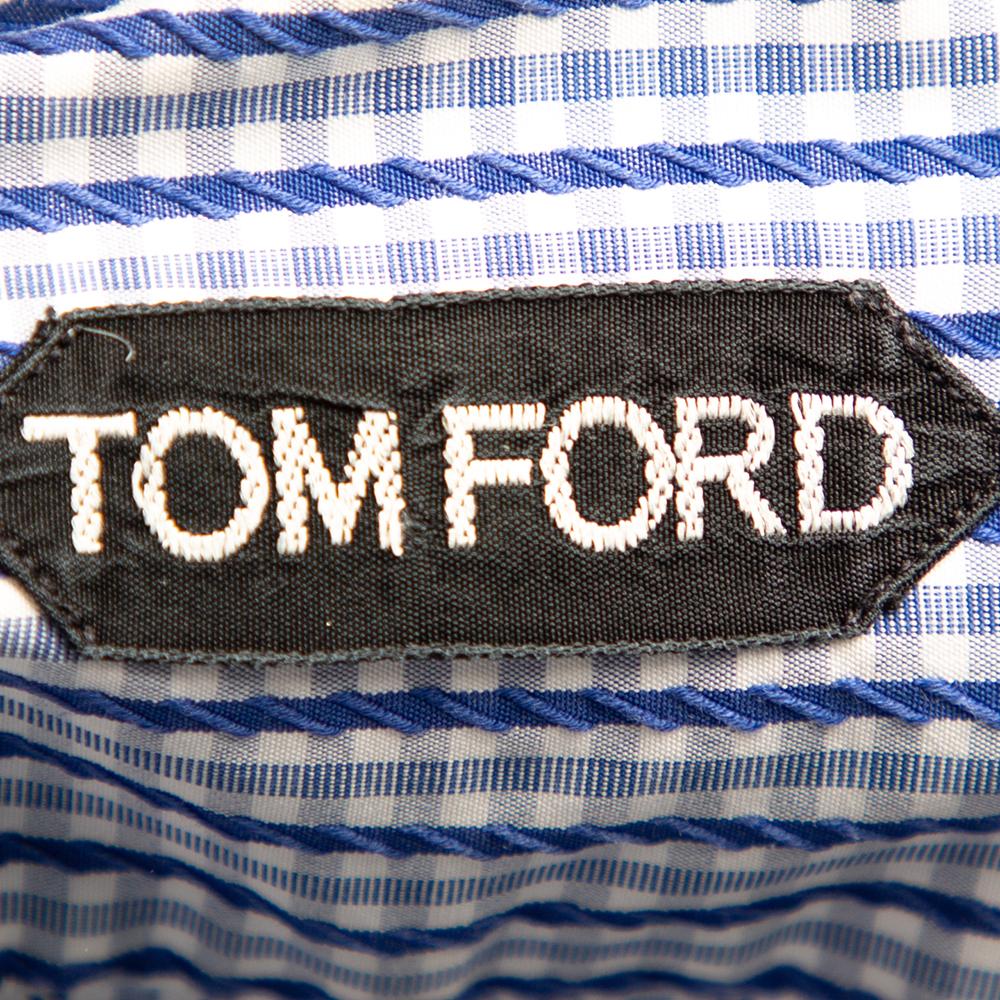 Tom Ford - Chemise en coton à motifs blancs et bleus marines avec boutons sur le devant XL Pour hommes en vente