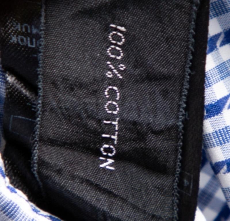Tom Ford White & Navy Blue Patterned Cotton Button Front Shirt XL For Sale 1