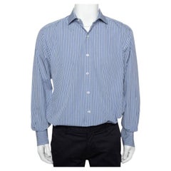 Tom Ford White & Navy Blue Patterned Cotton Button Front Shirt XL