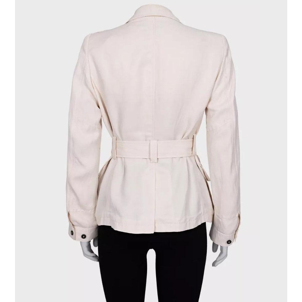 Gray Tom Ford White Single-Breasted Jacket with Belt – Size FR40 / L For Sale