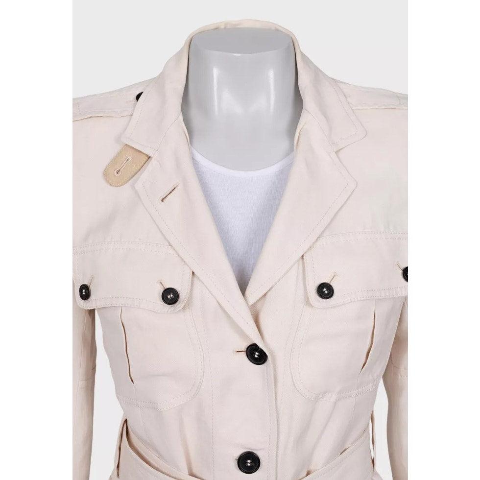 Tom Ford White Single-Breasted Jacket with Belt – Size FR40 / L In Good Condition For Sale In Krakow, PL
