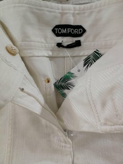 Tom Ford Vintage Women's White Cotton Trousers with Gold Tone Studs