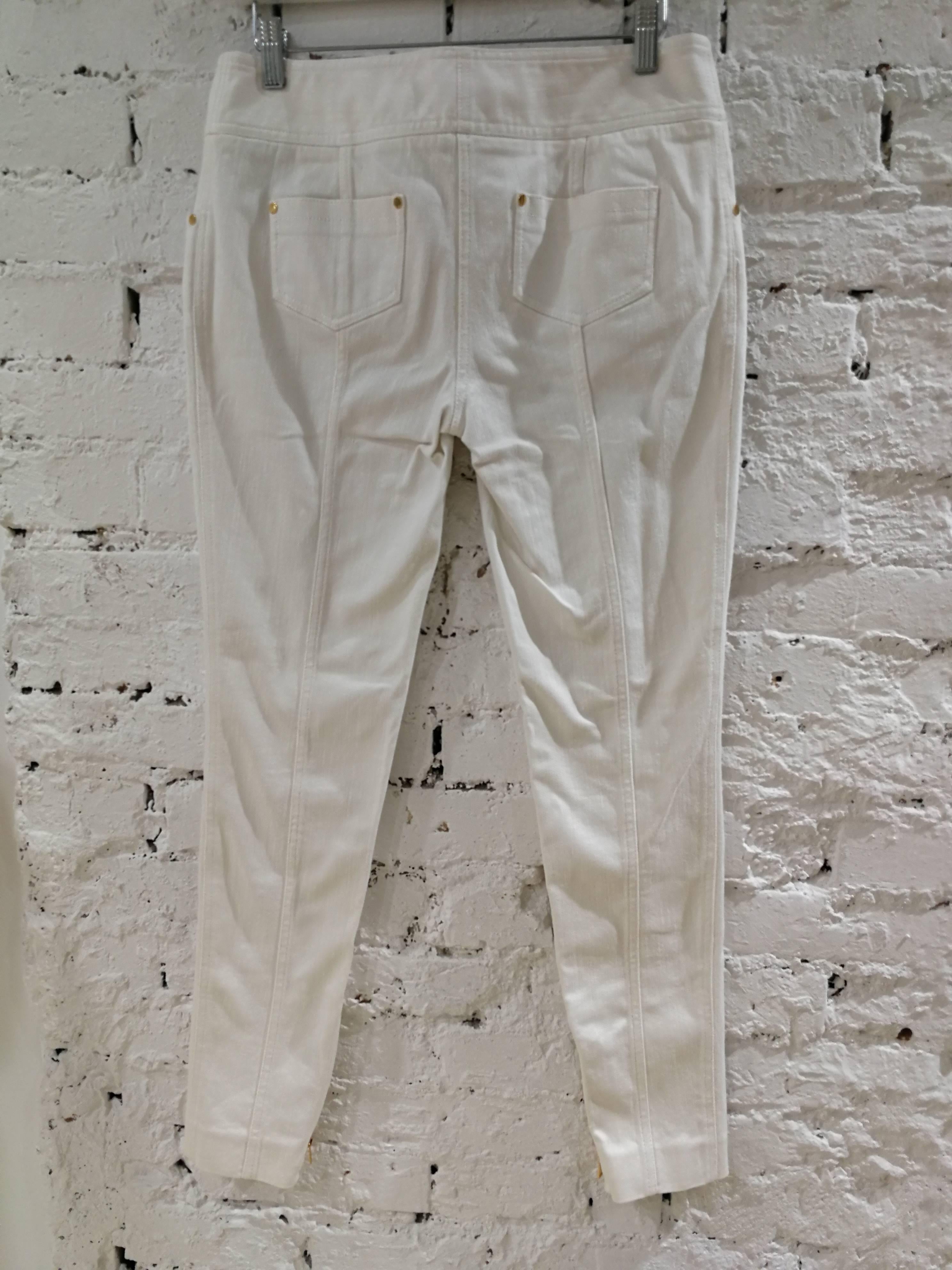 Gray Tom Ford white trousers with gold tone studs For Sale