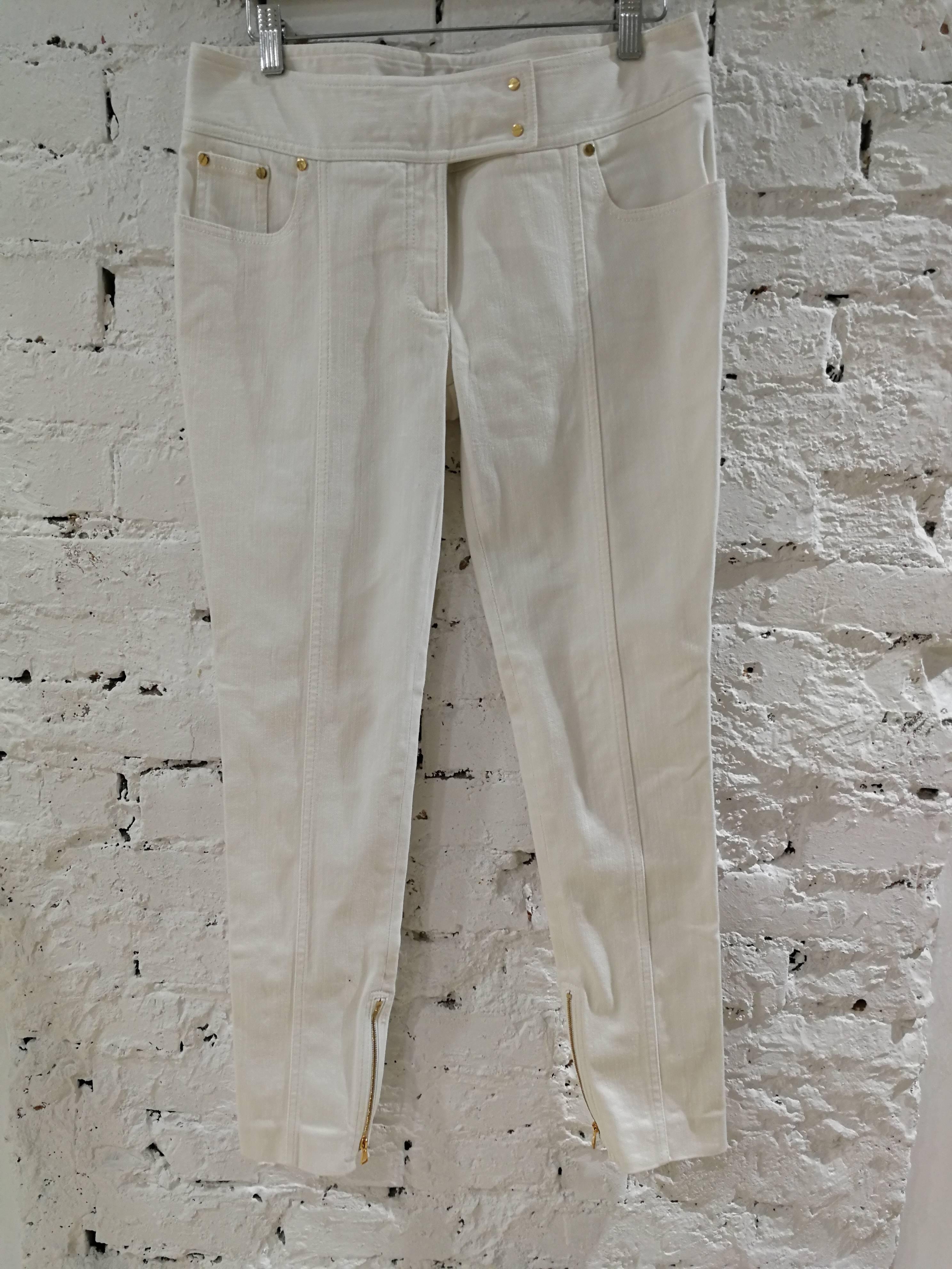 Tom Ford white trousers with gold tone studs For Sale 1
