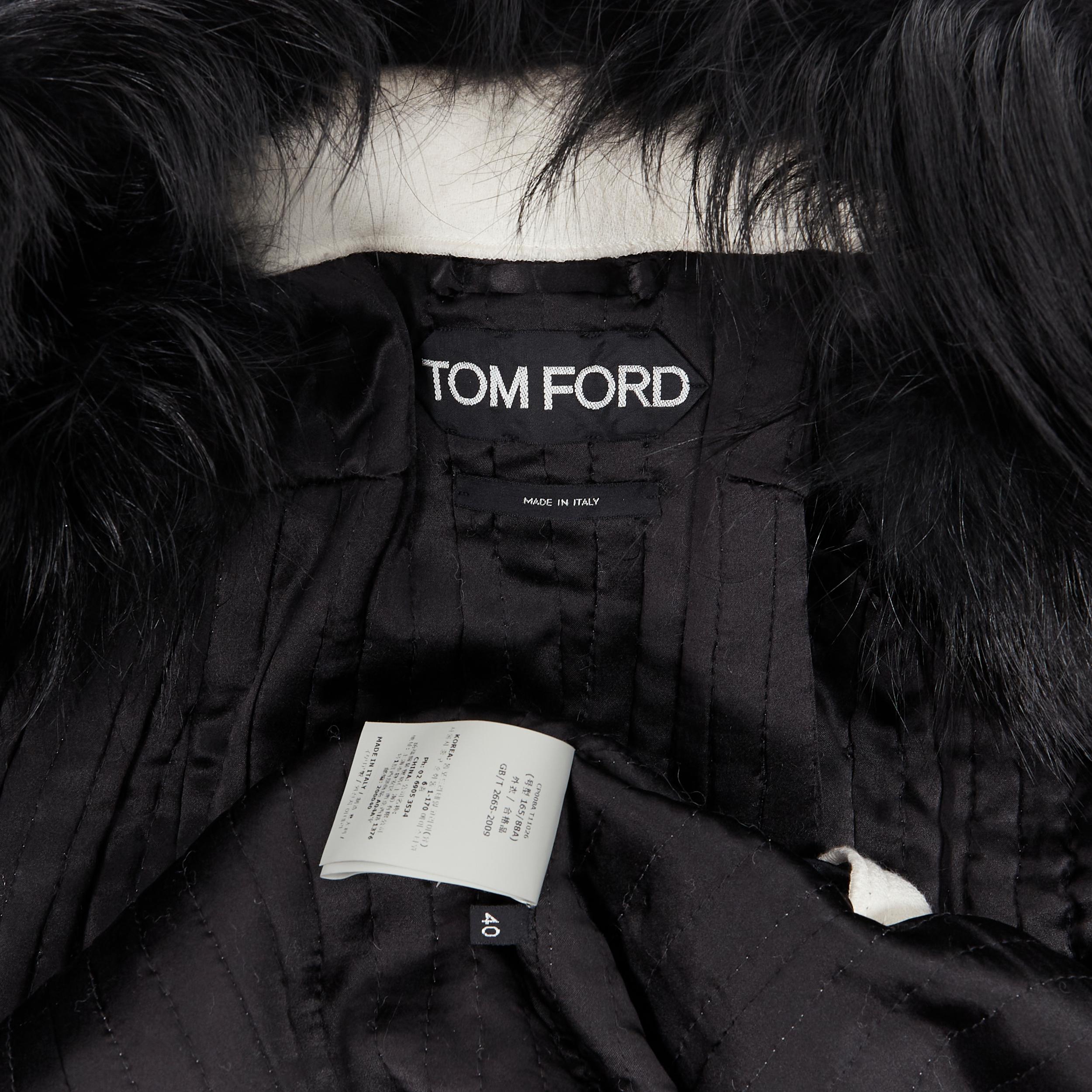 TOM FORD white wool crepe black fox fur collar quilted belted robe coat IT40 S 3