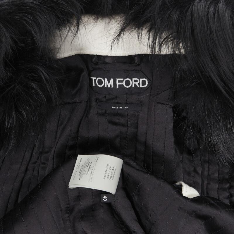 TOM FORD white wool crepe black fox fur collar quilted belted robe coat IT40 S For Sale 6