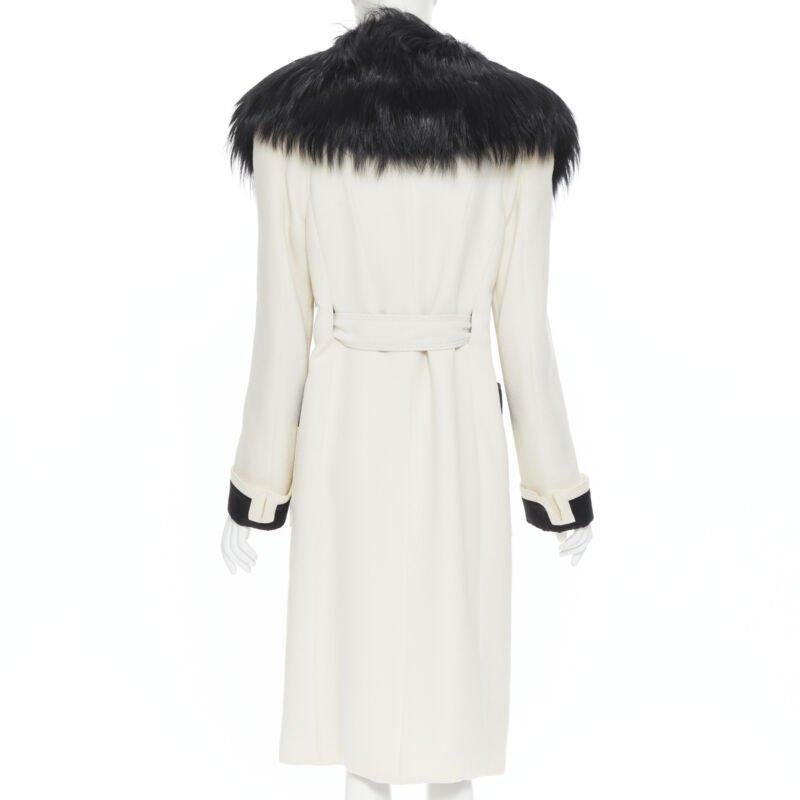 TOM FORD white wool crepe black fox fur collar quilted belted robe coat IT40 S For Sale 1