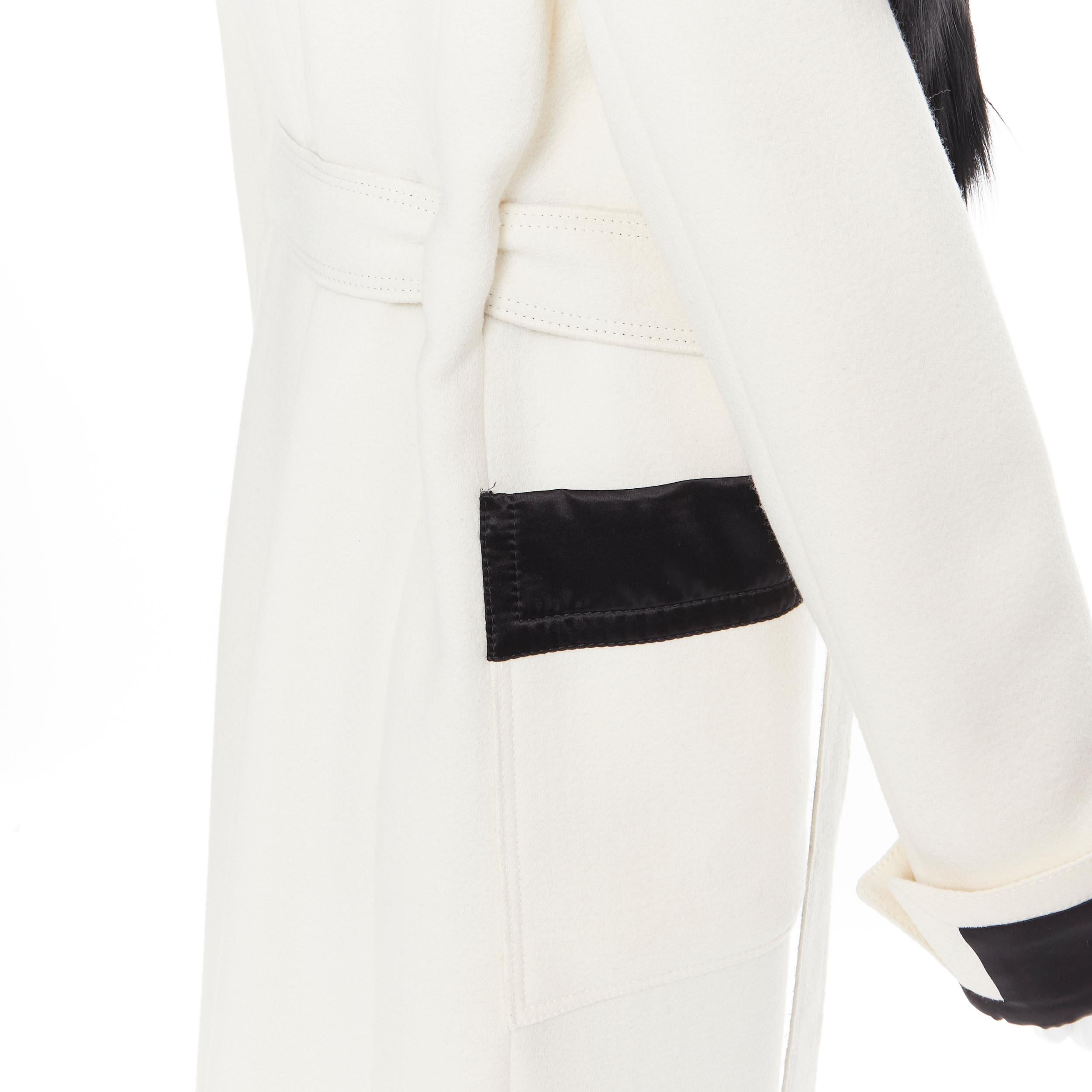 TOM FORD white wool crepe black fox fur collar quilted belted robe coat IT40 S 1