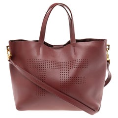 Tom Ford Wine Red Perforated Logo Leather Shopper Tote