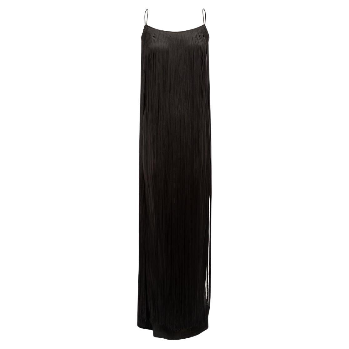 Tom Ford - Robe longue à franges en soie noire pour femme en vente
