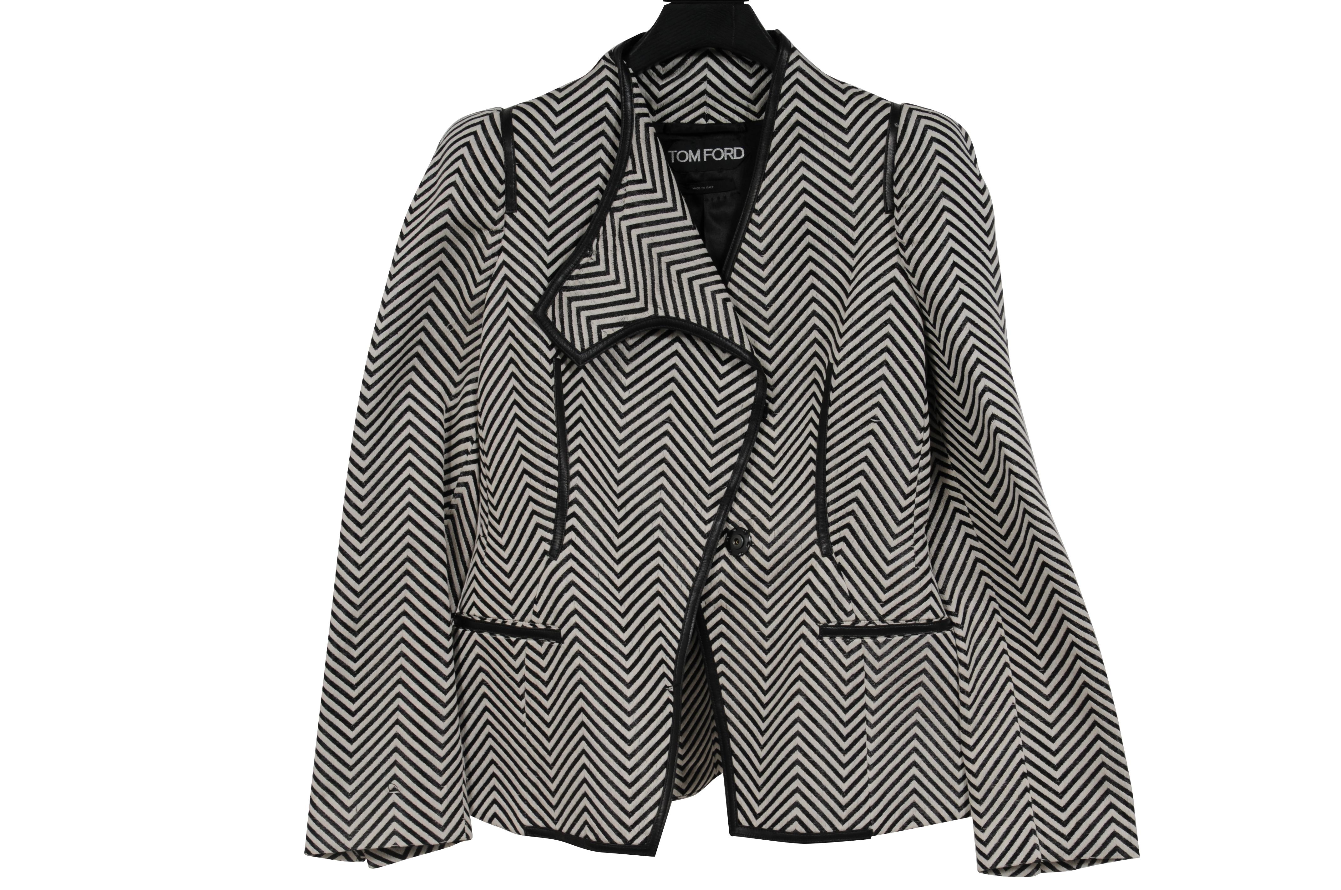 Tom Ford Donna Giacca a spina di pesce IT 42 Nero Bianco Nylon Cotone Miscela Coates in vendita 14