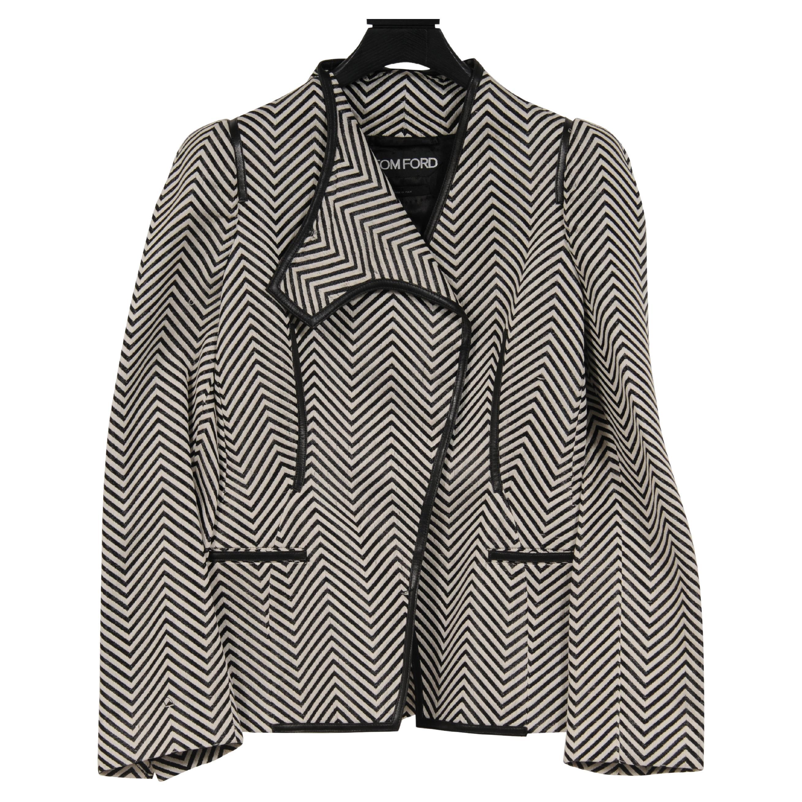 Tom Ford Donna Giacca a spina di pesce IT 42 Nero Bianco Nylon Cotone Miscela Coates in vendita