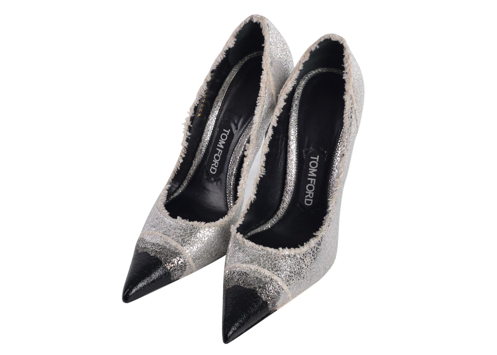 Women's Tom Ford Womens Metallic Silver Frayed Canvas Pumps For Sale