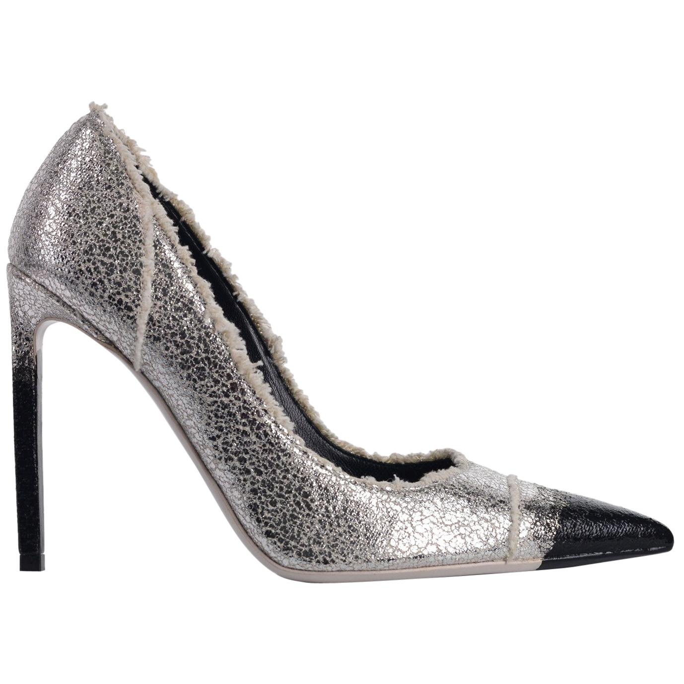 Tom Ford Womens Metallic Silver Frayed Canvas Pumps For Sale