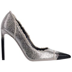 Tom Ford Womens Metallic Silver Frayed Canvas Pumps