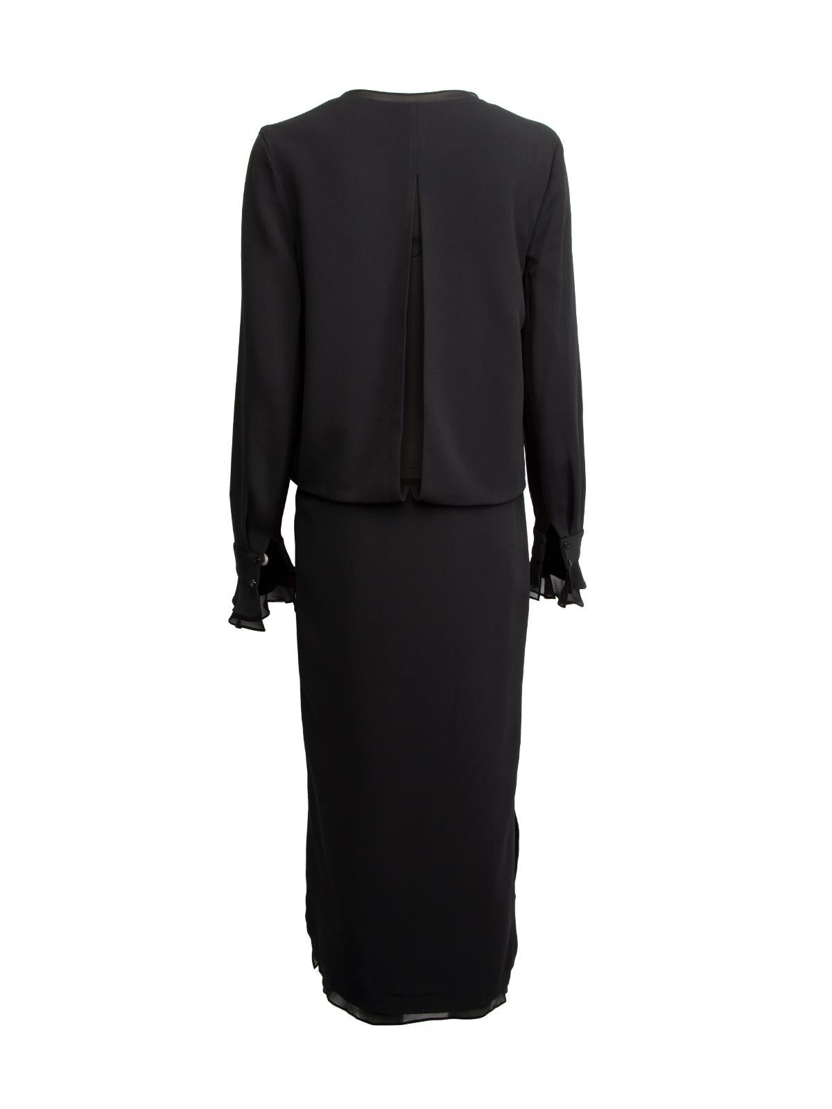 Black Tom Ford Women's V Neck Silk Ruffle Dress