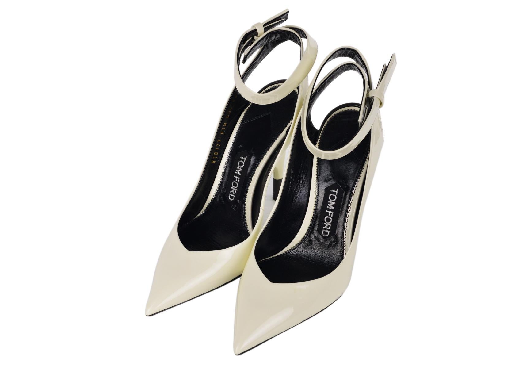 Tom Ford's covered heel pumps. These pumps feature a classic pointed toe pump with a covered heel. Beautifully crafted and can be paired with a black dress for the perfect completed night out look.

Tom Ford's covered heel pumps
Patent