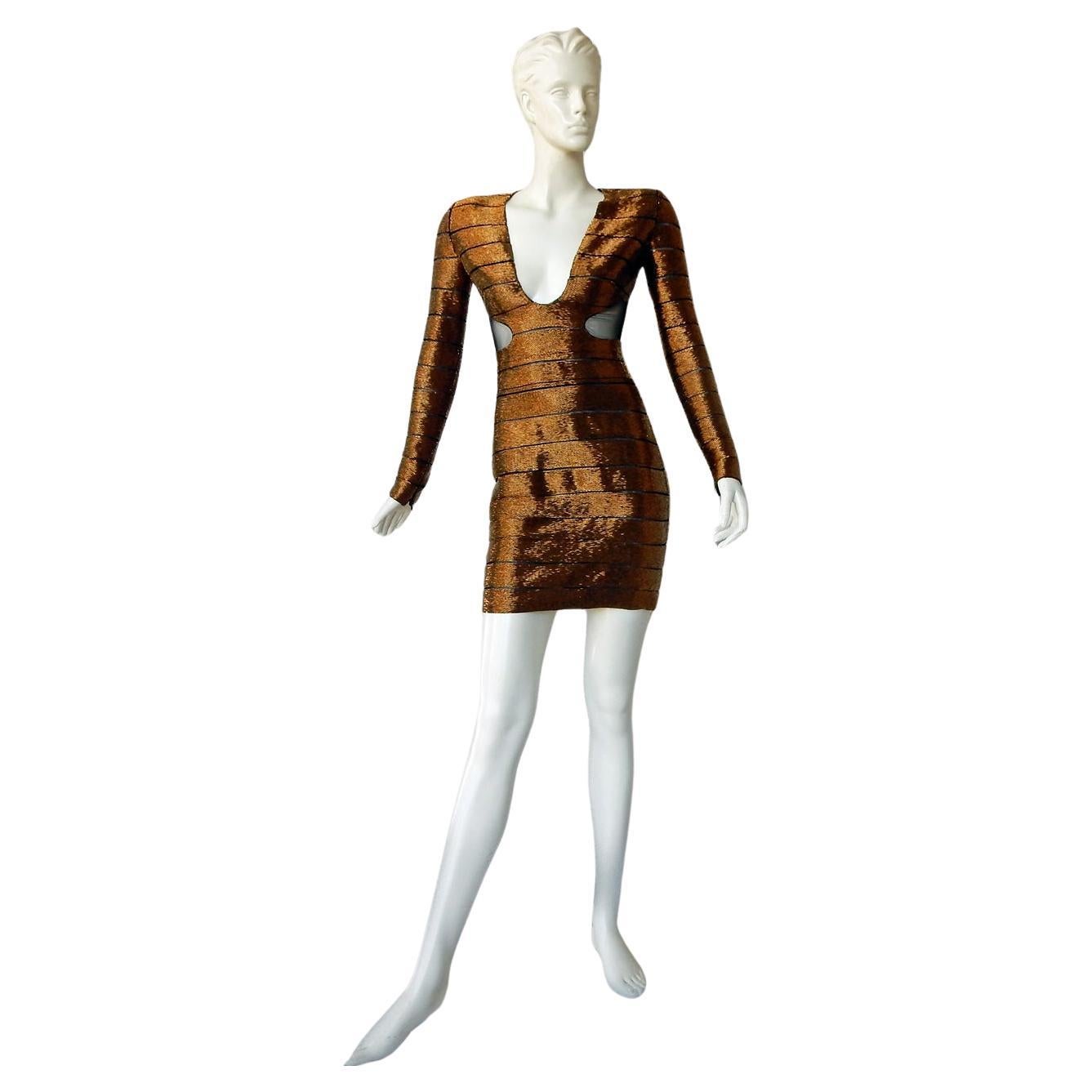 Tom Ford "WOW" $27K Bronze Beaded Cut-Out Mini Evening Dress   New! For Sale