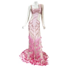 Tom Ford x Gucci Final Collection FW 2004 Archival Pink Silk Fringe Gown It 40