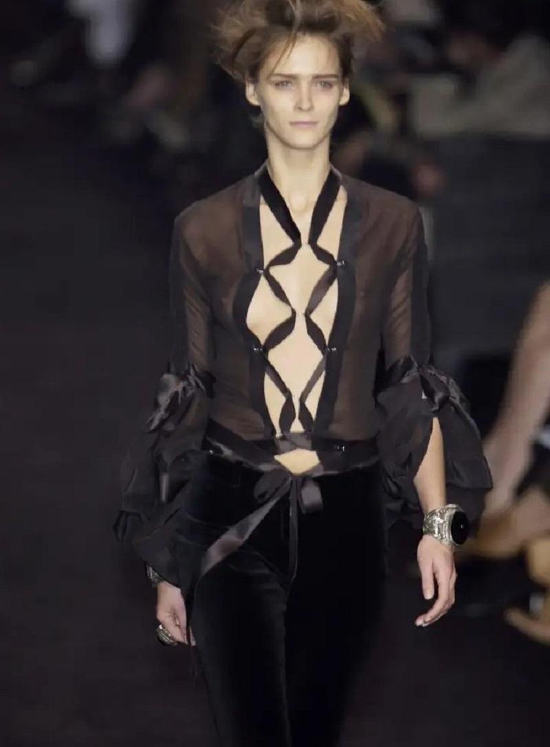 Tom Ford x Yves Saint Laurent FW 2002 Ribbon Lace-Up Blouse + Lace Skirt  Fr. 38 For Sale 7