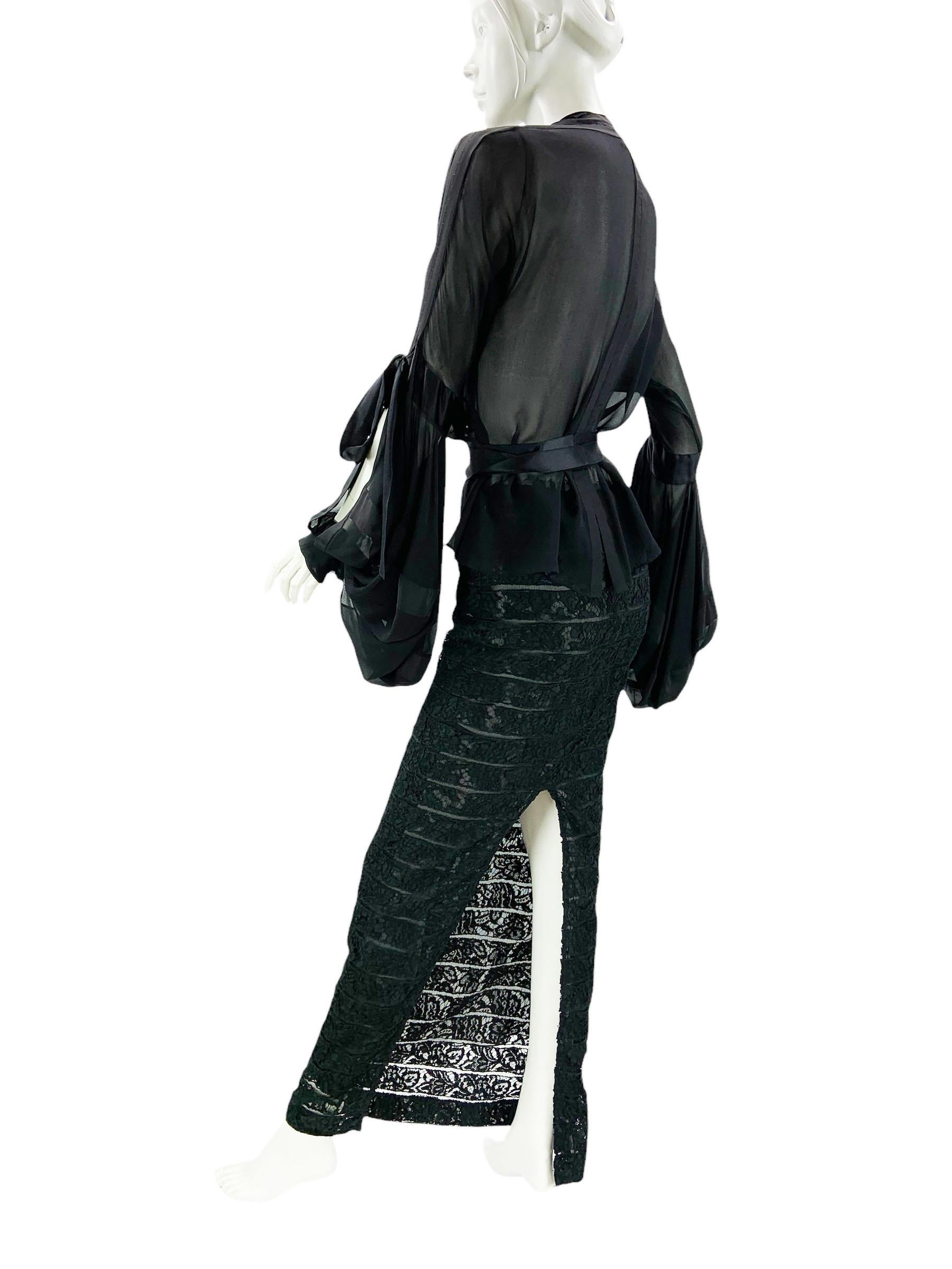 Women's Tom Ford x Yves Saint Laurent FW 2002 Ribbon Lace-Up Blouse + Lace Skirt  Fr. 38 For Sale