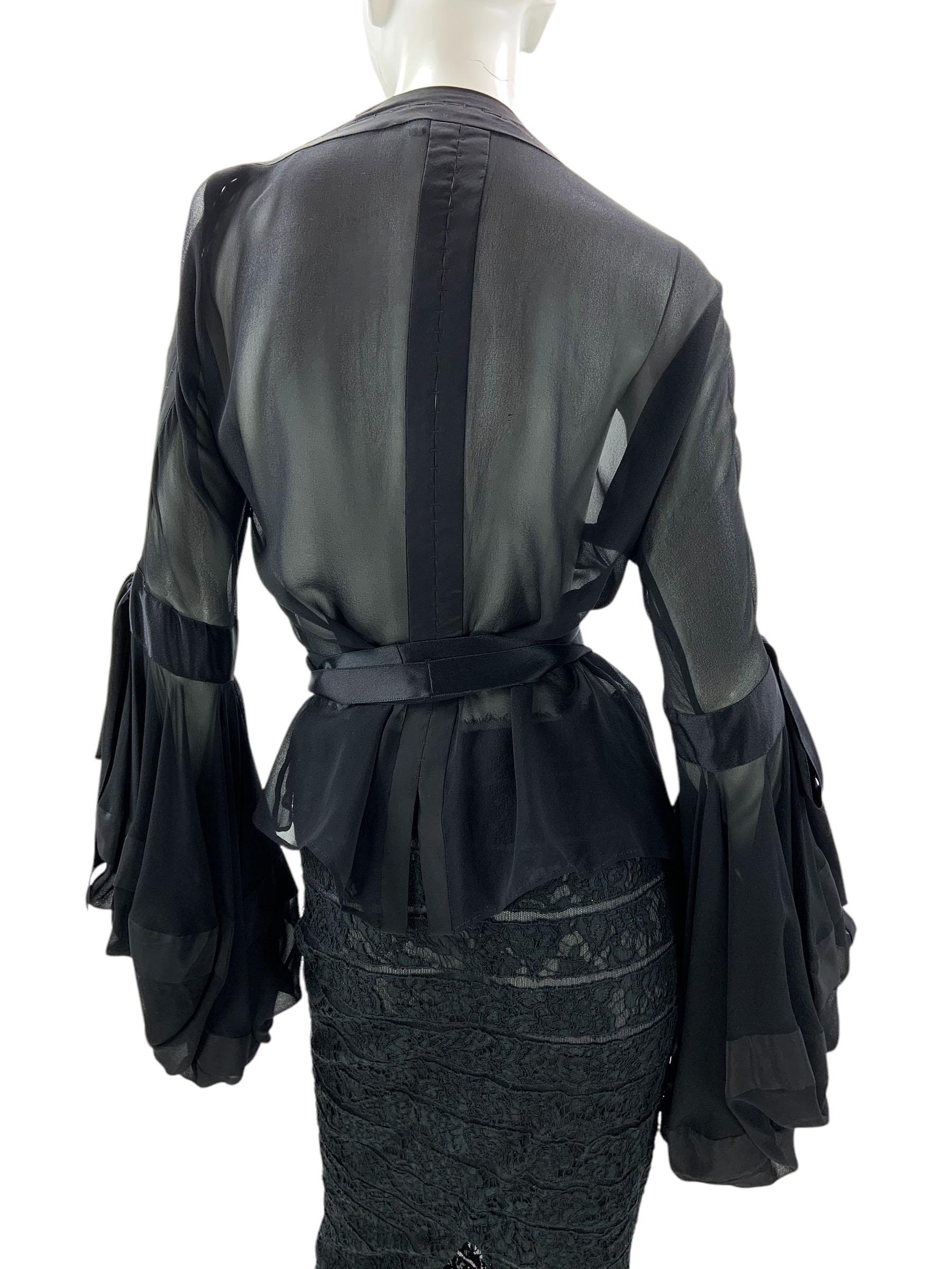 Tom Ford x Yves Saint Laurent FW 2002 Ribbon Lace-Up Blouse + Lace Skirt  Fr. 38 For Sale 3
