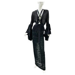 Tom Ford x Yves Saint Laurent FW 2002 Blusa de Encaje con Lazo + Falda de Encaje  Fr. 38