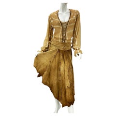 Tom Ford x Yves Saint Laurent SS 2002 *Safari* Suede Skirt Silk Top Suit 40 US 8