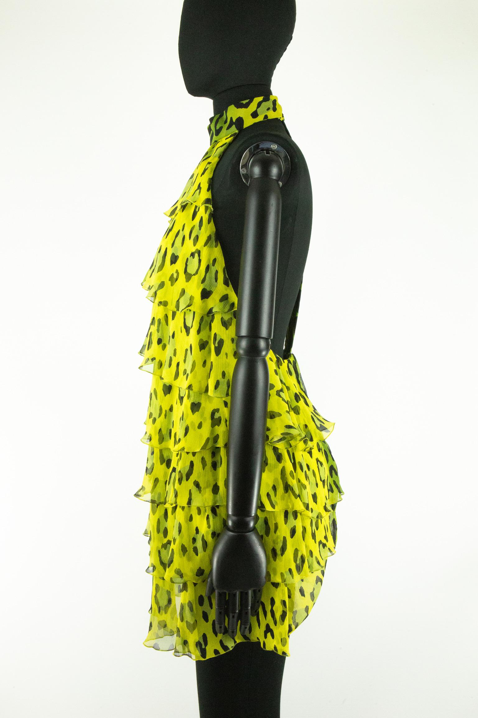 Brown Tom Ford Yellow and Green Leopard Print Dress For Sale