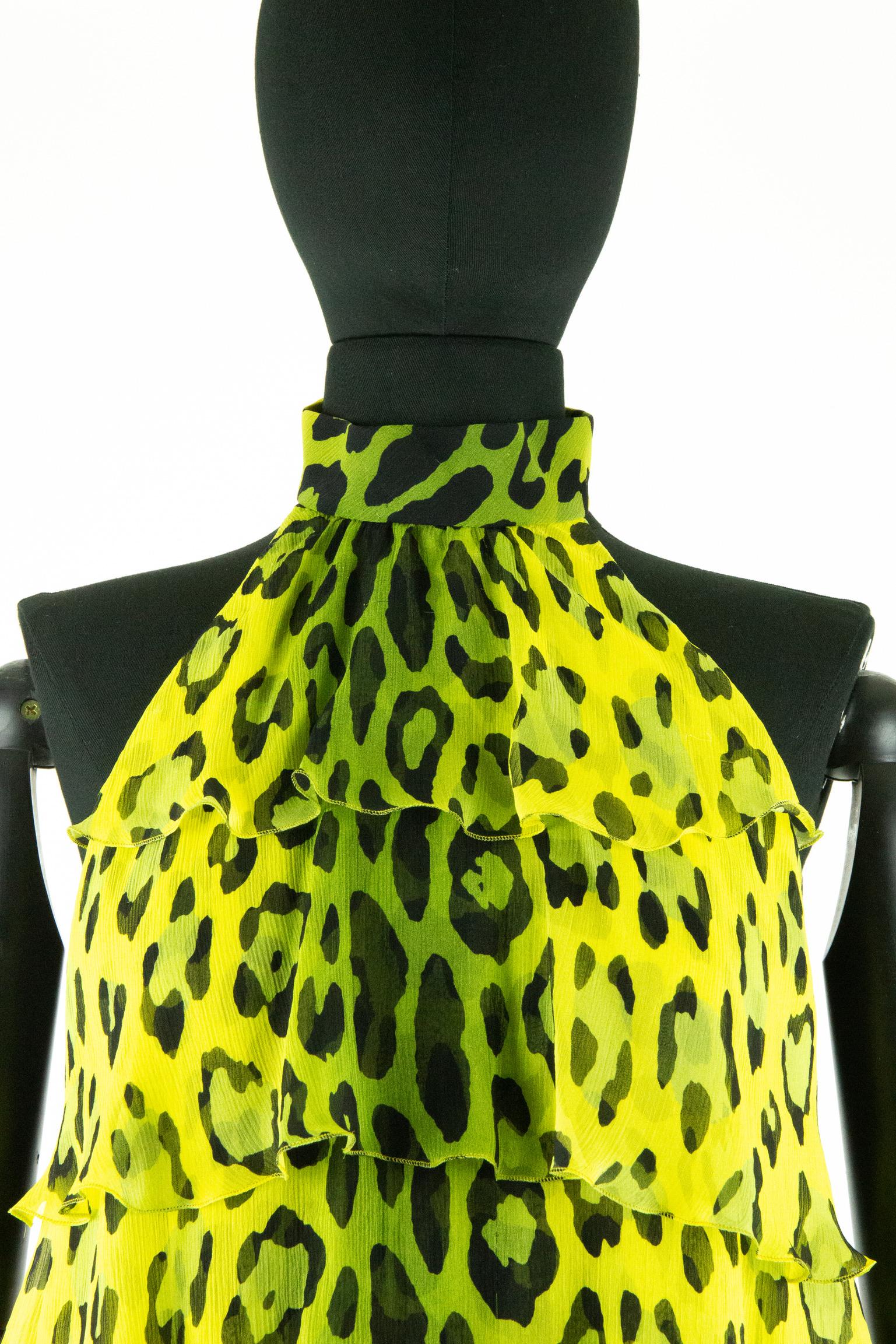 Tom Ford Vestito con stampa leopardo giallo e verde in vendita 2