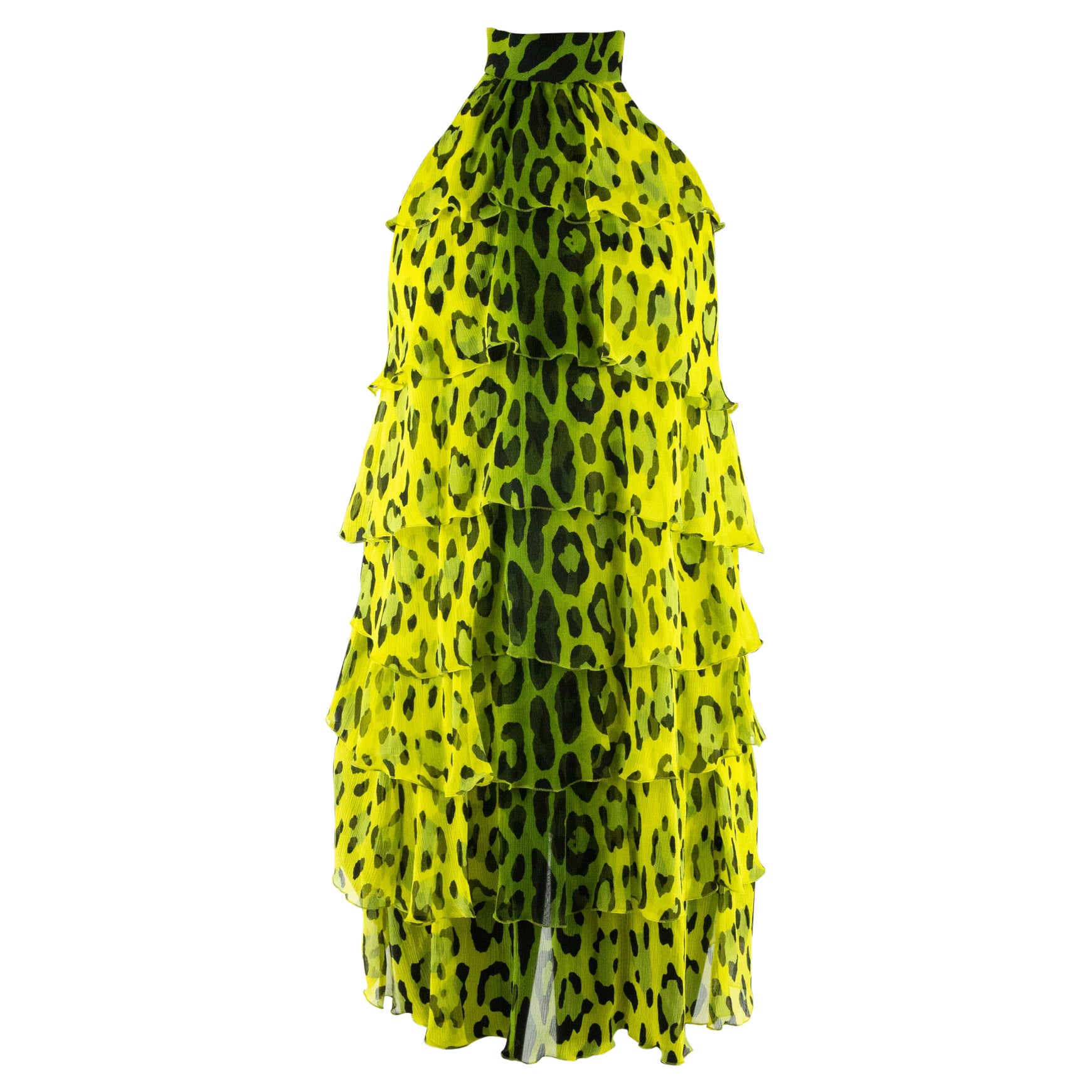 Tom Ford - Robe jaune et verte à imprimé léopard en vente