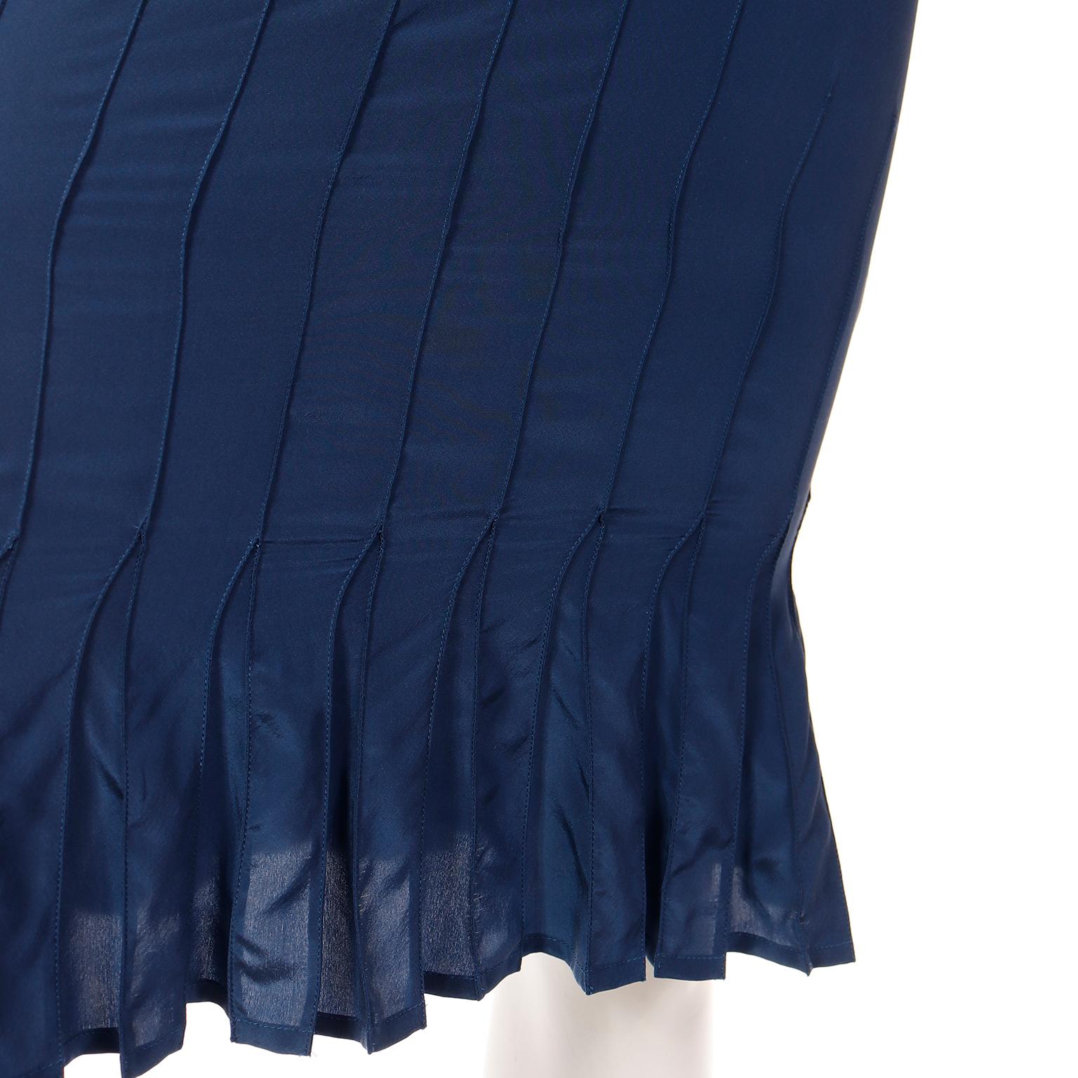 Tom Ford YSL Vintage Blue Silk 2003 Runway Skirt w Sheer Floral Lace Cutwork  For Sale 8
