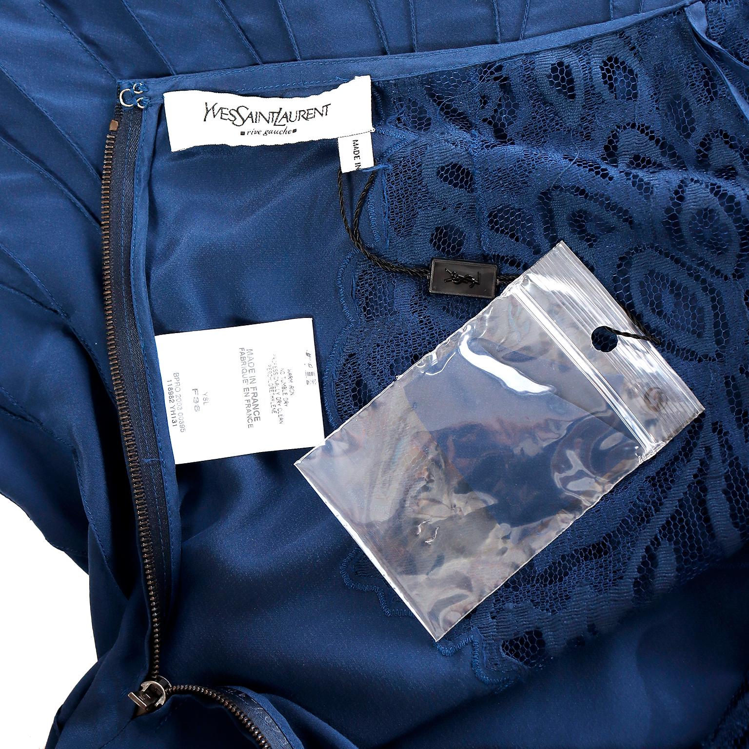 Tom Ford YSL Vintage Blue Silk 2003 Runway Skirt w Sheer Floral Lace Cutwork  For Sale 5
