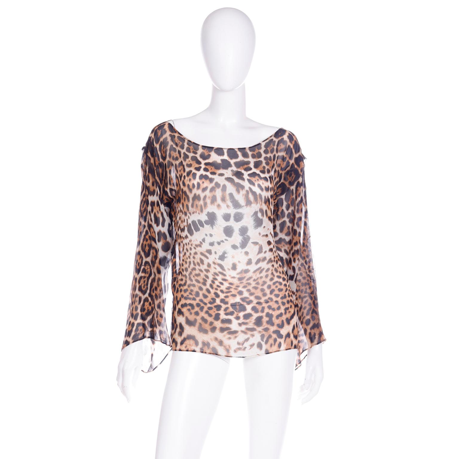Tom Ford Yves Saint Laurent Spring Summer 2002 YSL Leopard Print Silk Runway Top In Excellent Condition For Sale In Portland, OR