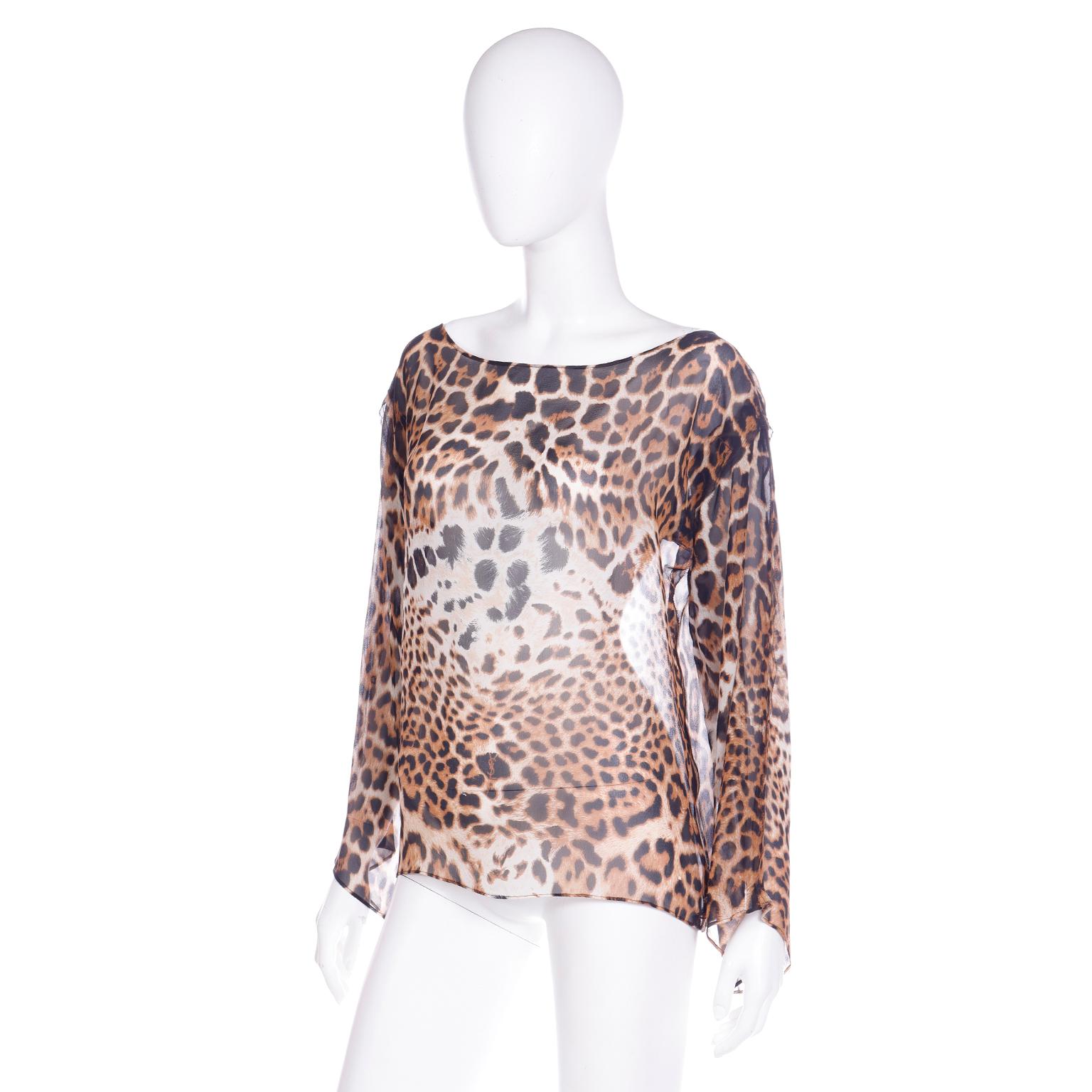 Women's Tom Ford Yves Saint Laurent Spring Summer 2002 YSL Leopard Print Silk Runway Top For Sale
