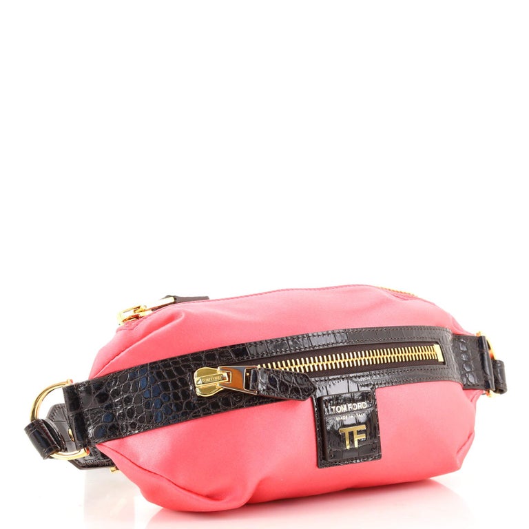 Tom Ford Zip Waist Bag Satin with Crocodile Embossed Leather For Sale