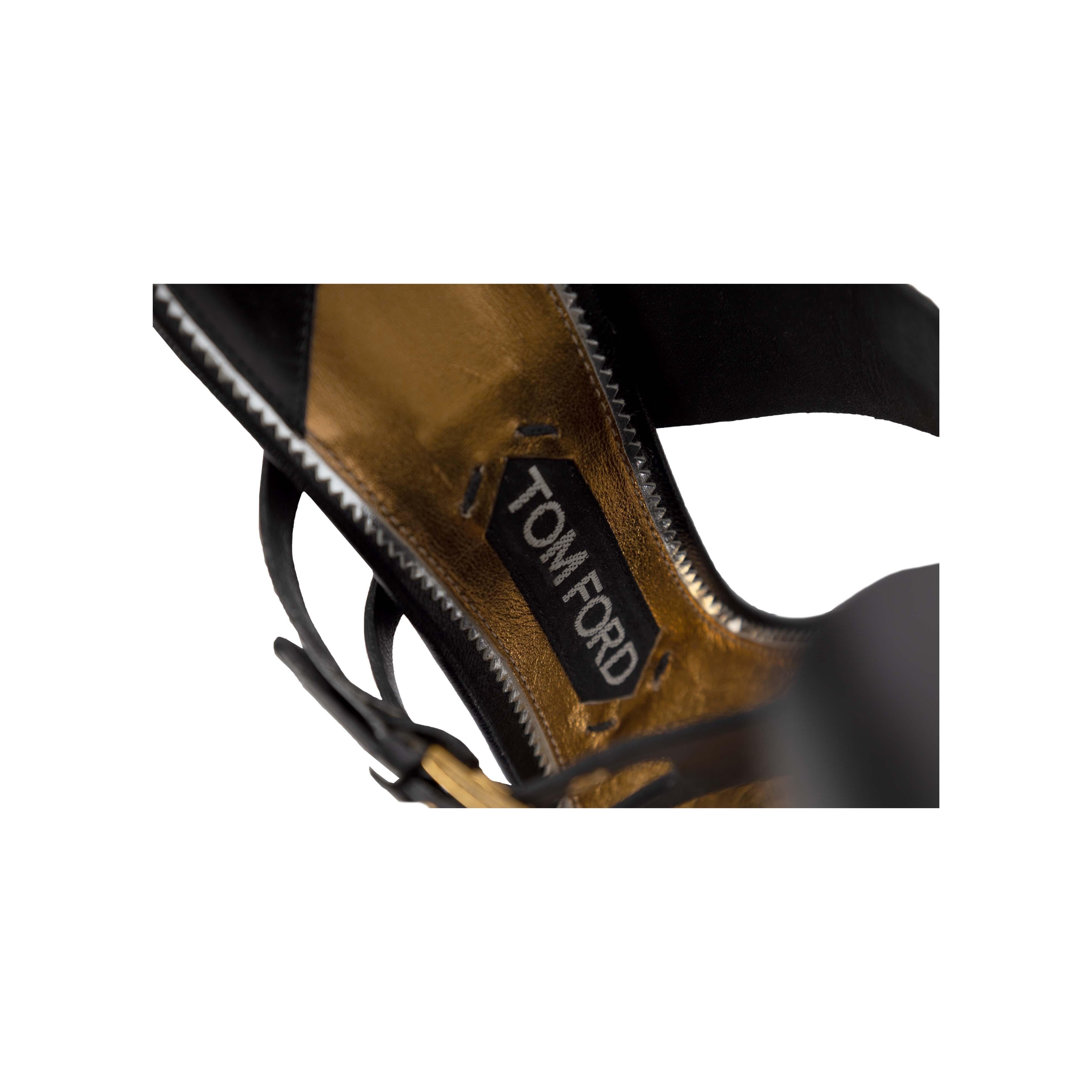 Black Tom Ford Zipper T Strap Sandals - '10s For Sale