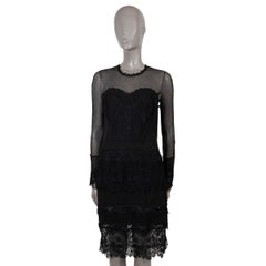 TOM FROD black cotton 2011 Lace & Mesh Dress 42 M