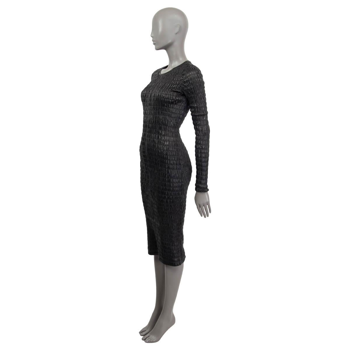 Black TOM FROD black leather SMOCKED Long Sleeve Sheath Dress 38 XS For Sale