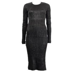 TOM FROD black leather SMOCKED Long Sleeve Sheath Dress 38 XS