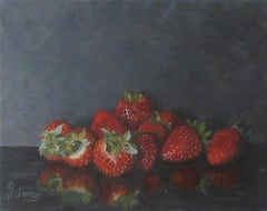 Fresh Strawberries, Painting, Oil on Canvas