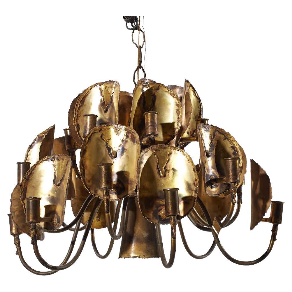 Tom Green für Feldman Mid Century Brass Brutalist 18 Light Chandelier im Angebot