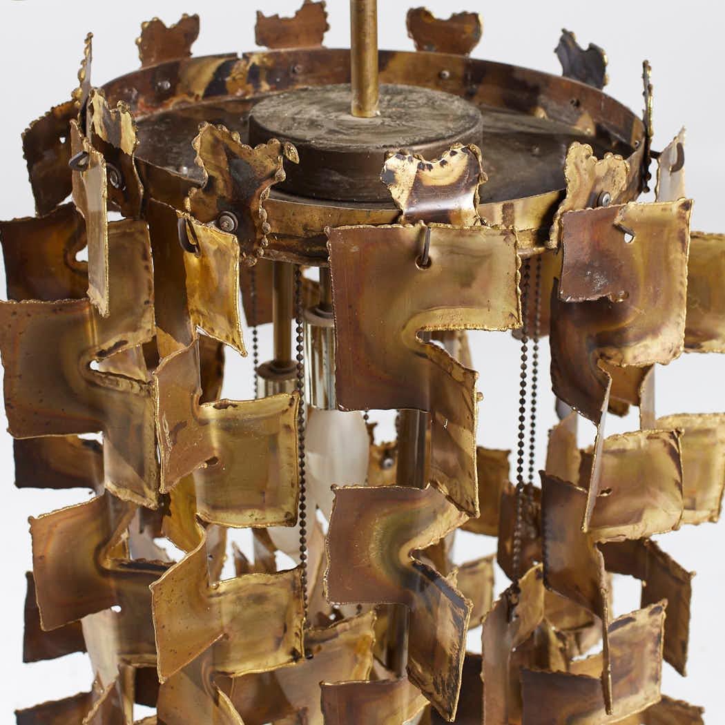 Late 20th Century Tom Green Mid Century Brutalist Brass Chandelier For Sale