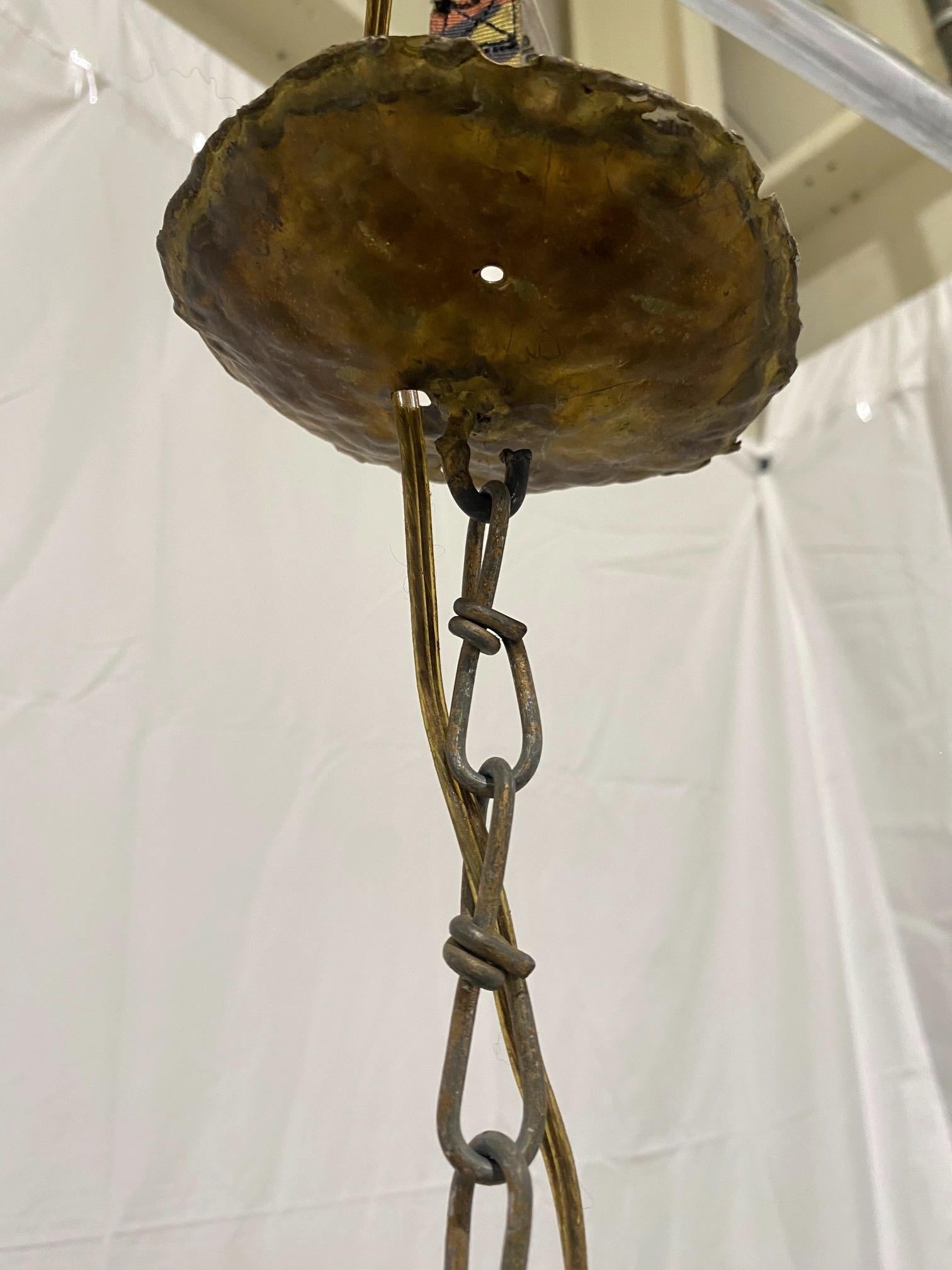 Tom Greene 1960s Brutalist Torch Cut Rectangular Brass Chandelier For Sale 3