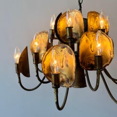 Tom Greene Brutalist Brass Chandelier by Feldman, 1970s