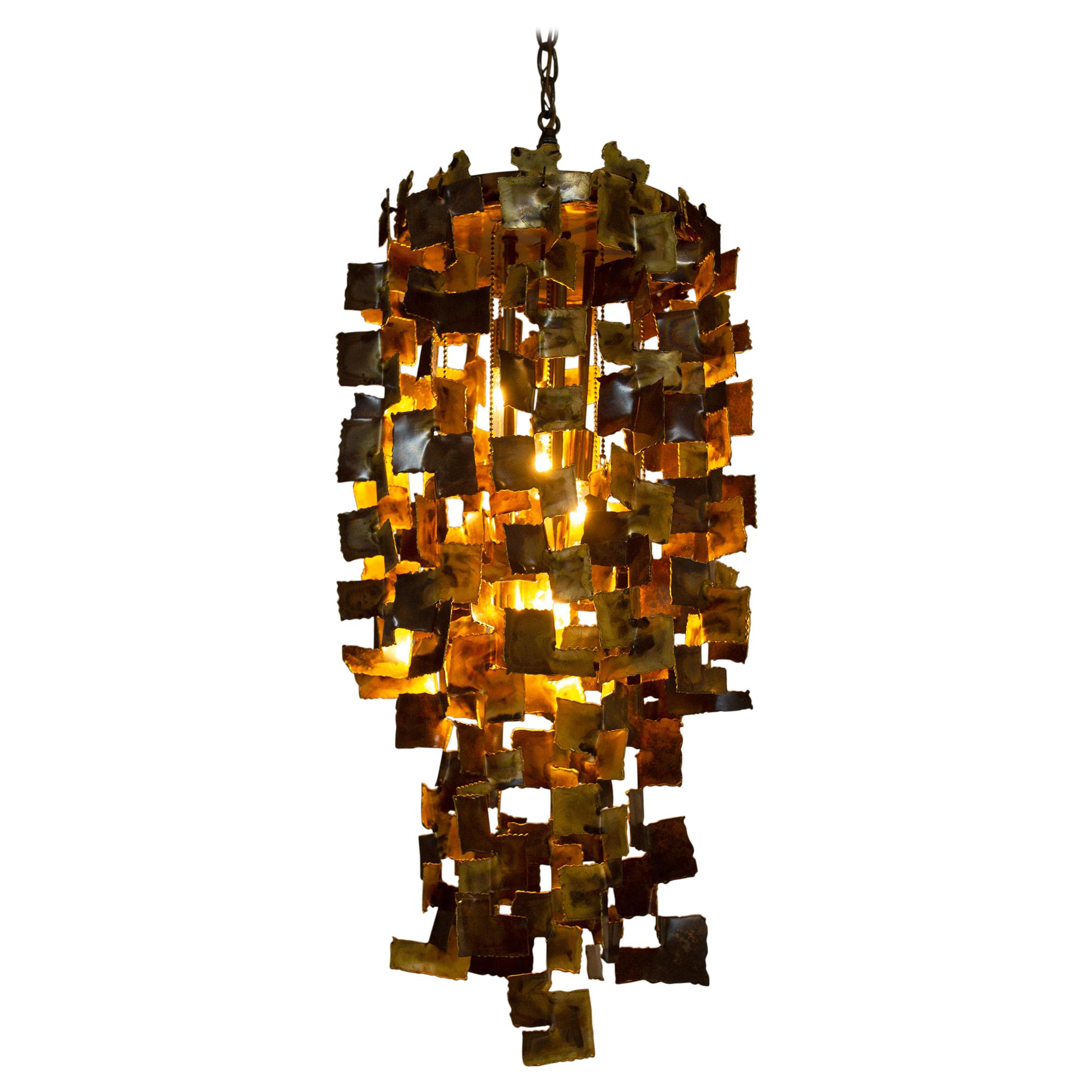 Tom Greene Brutalist Chandelier For Feldman In Torch Cut Brass 1960s At 1stdibs