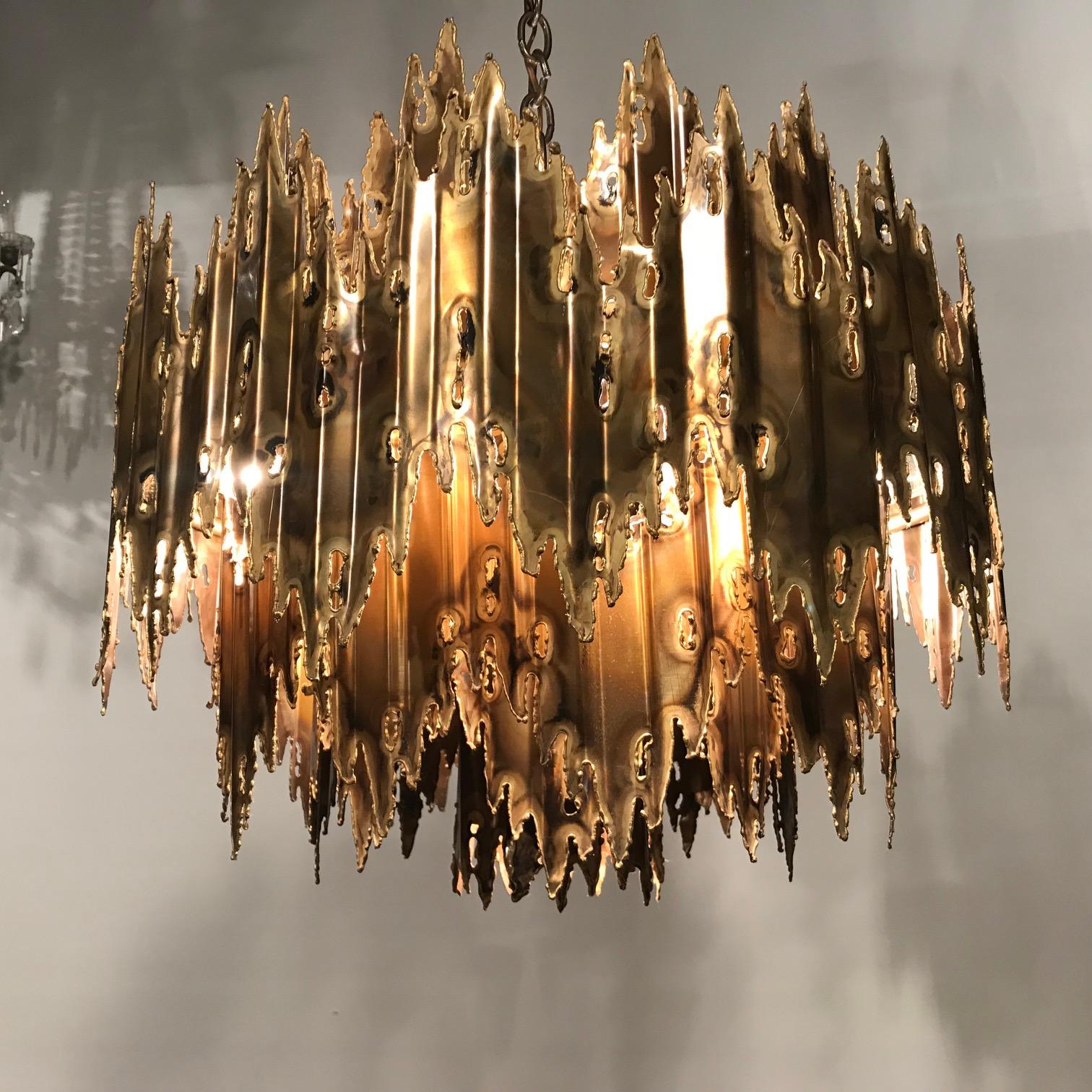Mid-20th Century Tom Greene Brutalist Torch Cut Chandelier